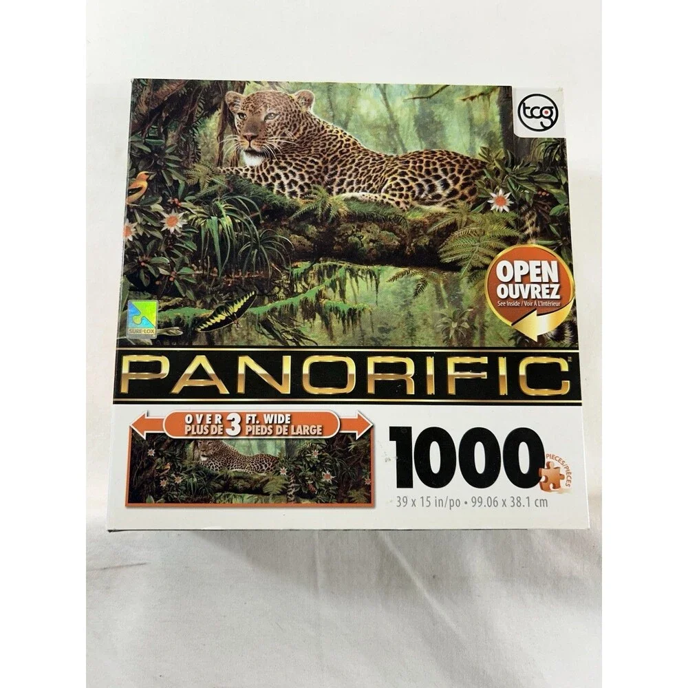 Vintage Sure-Lox Leopard in the Jungle 1000 Pc Panorific 3 Ft Jigsaw Puzzle